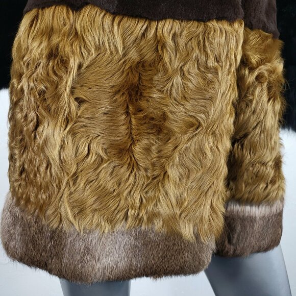 DIAGRAM~XS~BLACK ANIMAL PRINT GENUINE FOX FUR REAL CURLY LAMB MINK RABBIT COAT - Picture 12 of 16